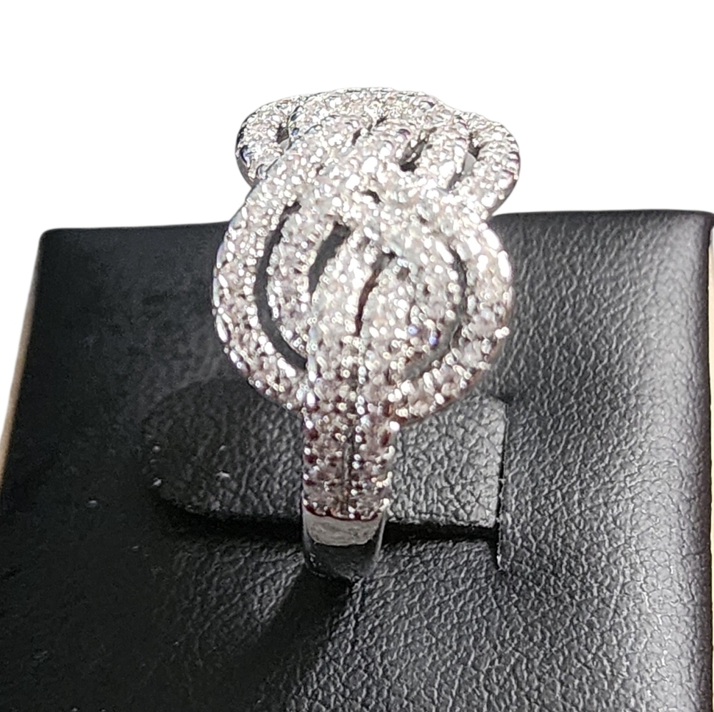 Silvertone Infinity Knot Ring With Rhinestones - image 2
